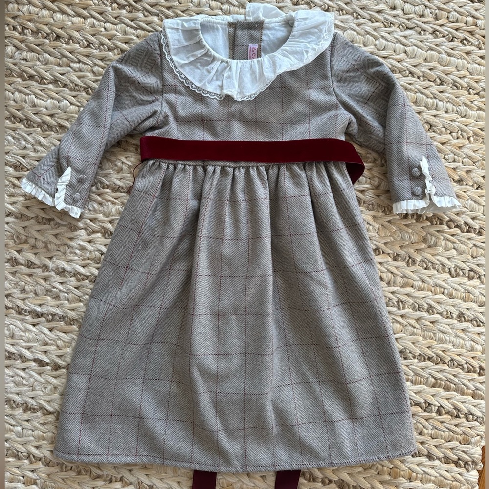 La Coqueta Plaid Dress with Velvet Accent and Lace Collar 8y